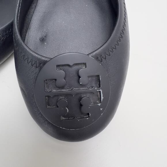 Tory Burch Minnie Travel Matte Black Leather Round Toe Ballet Flats Size 8 - Picture 5 of 10